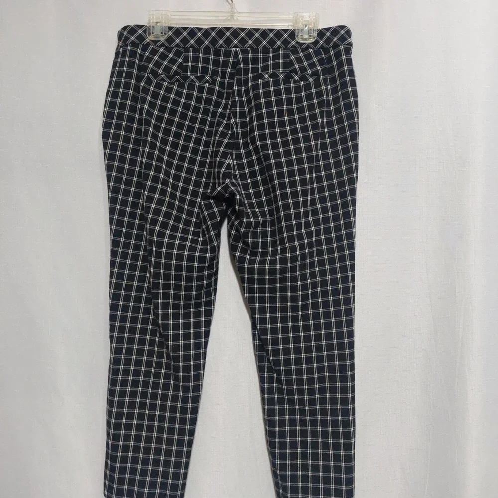 J.Jill Womens 12P Premium Bi-Stretch Crop Pants Black White Plaid Zipper NWOT